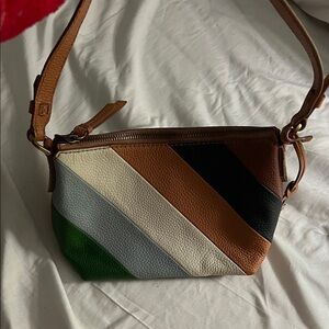 Fossil Brown and Green Striped Leather Small  Bag